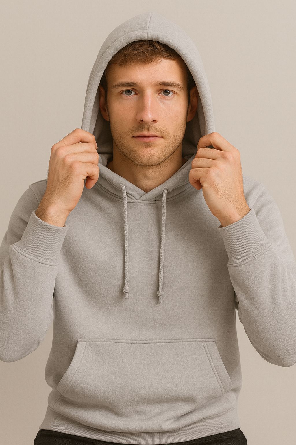 Men Hooded Long Sleeves Grey Sweatshirt