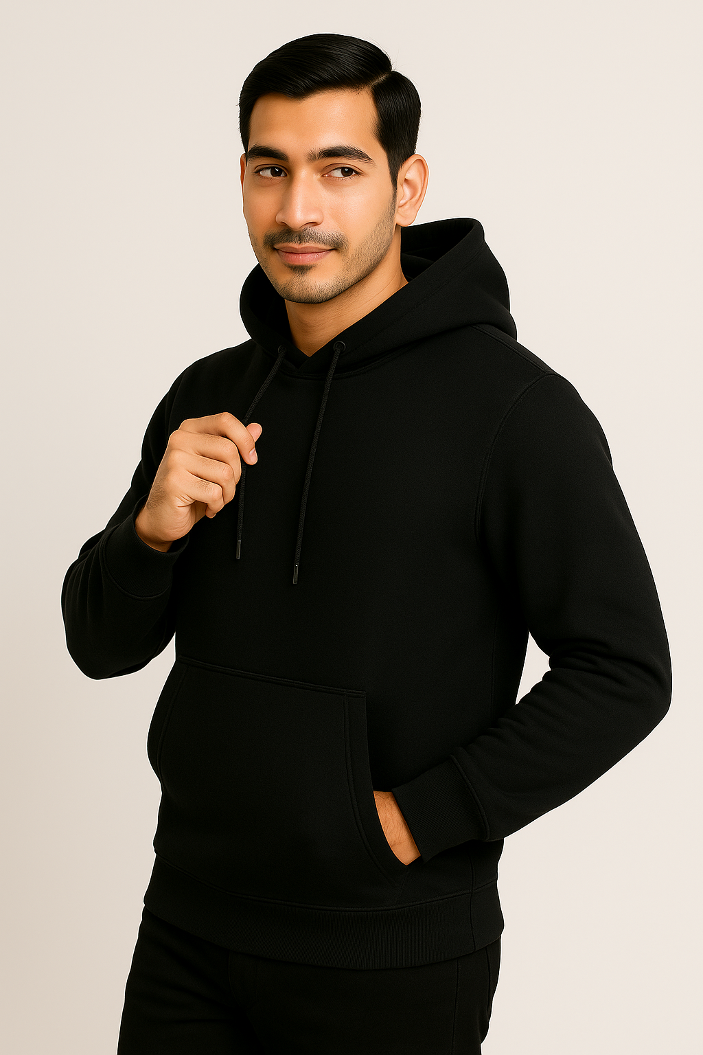 Men Hooded Long Sleeves Black Sweatshirt