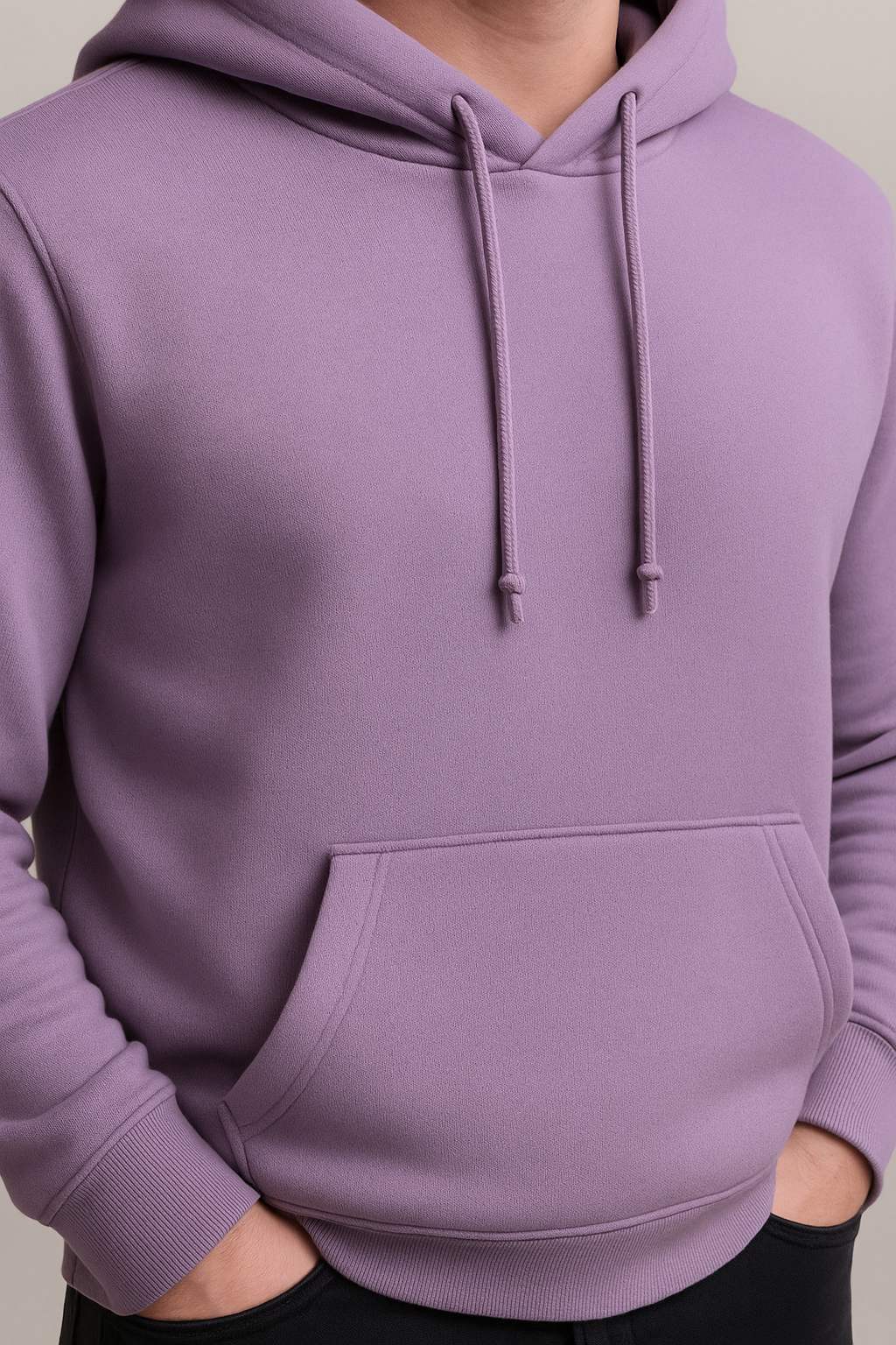 Men Hooded Long Sleeves Purple Sweatshirt