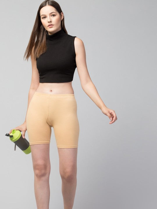 Women Solid Beige  Mid-Rise Short