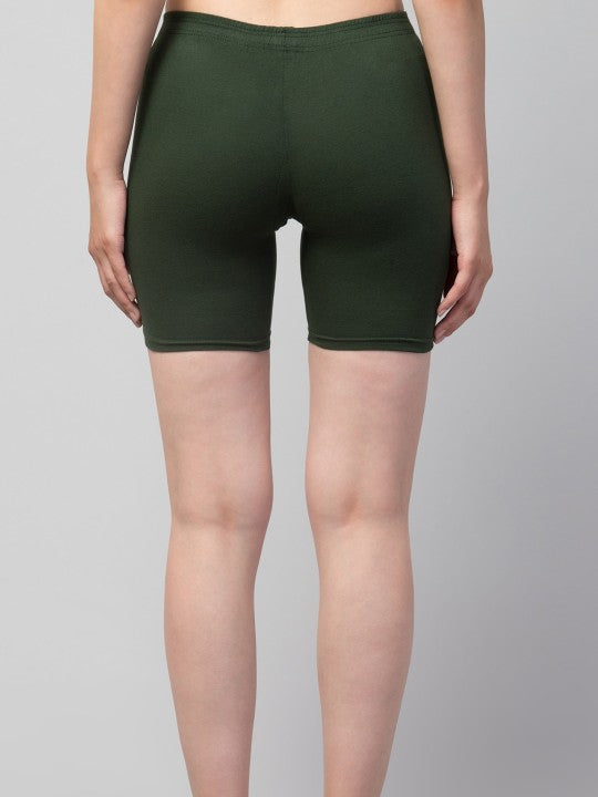 Women Solid Olive Mid-Rise Short