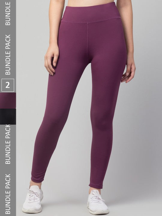 Women Pack Of 2 High-Rise Ankle Length Tights