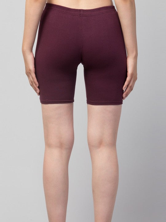 Women Solid Dark Maroon  Mid-Rise Gym Short