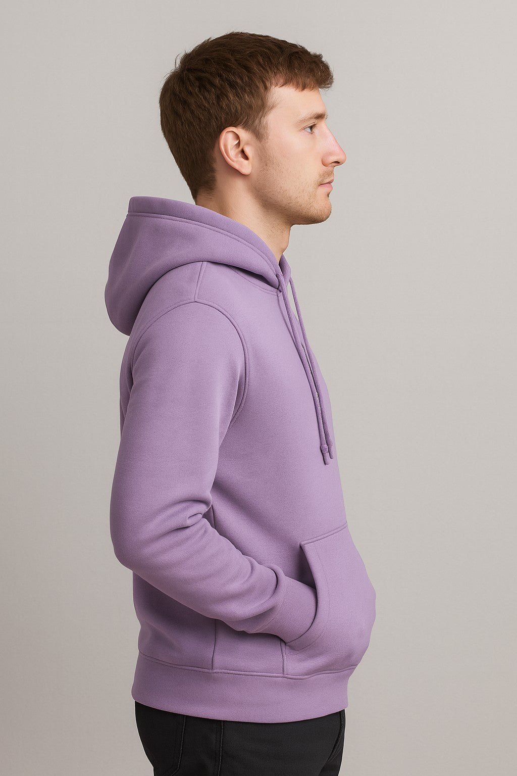 Men Hooded Long Sleeves Purple Sweatshirt