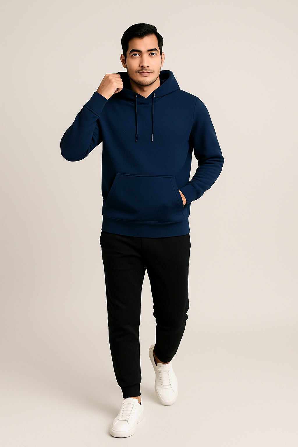 Men Hooded Long Sleeves Navy Sweatshirt