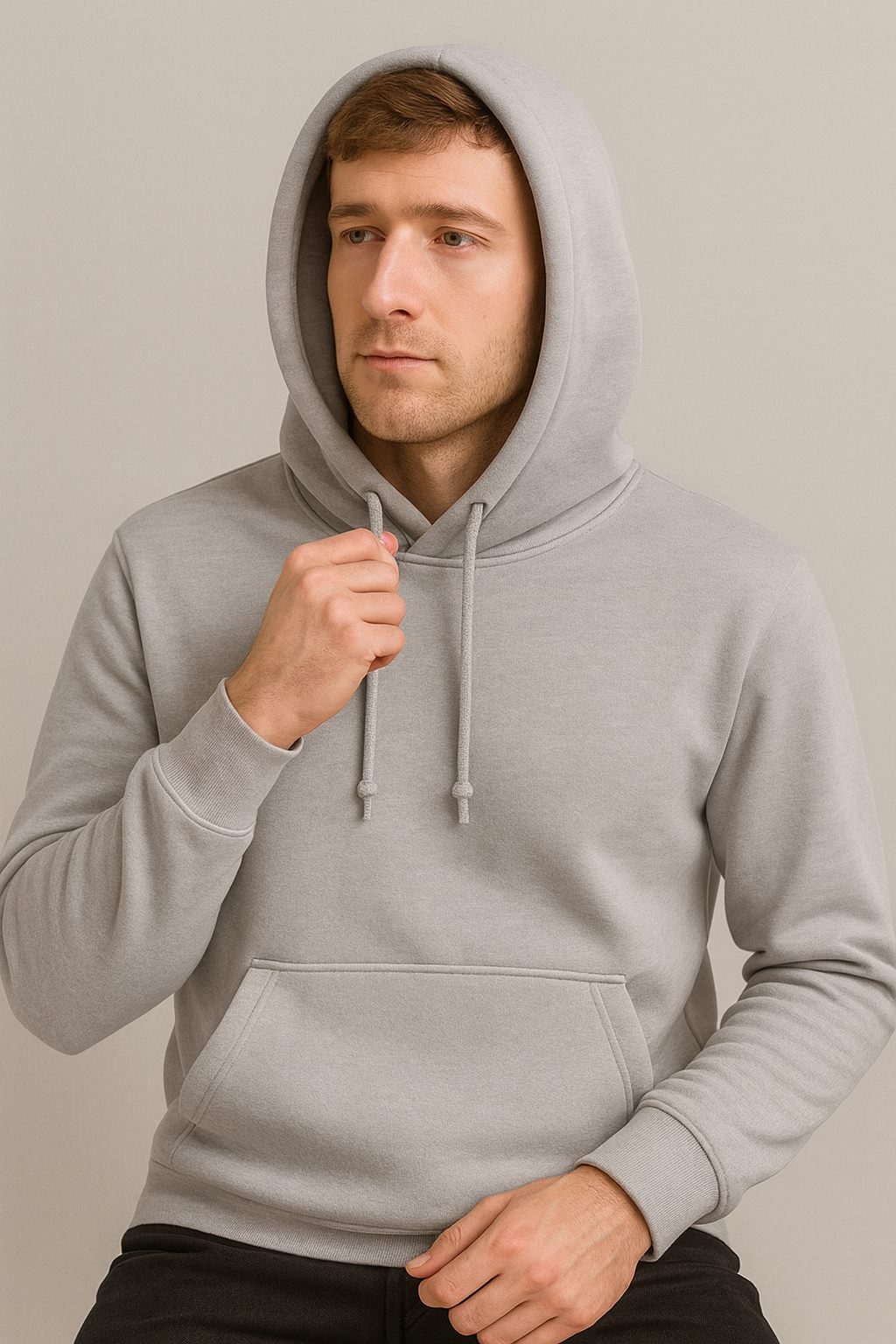 Men Hooded Long Sleeves Grey Sweatshirt