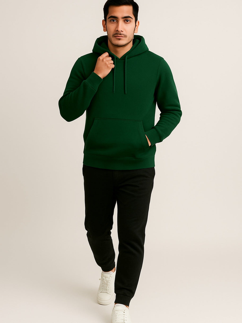 Men Hooded Long Sleeves Olive Sweatshirt