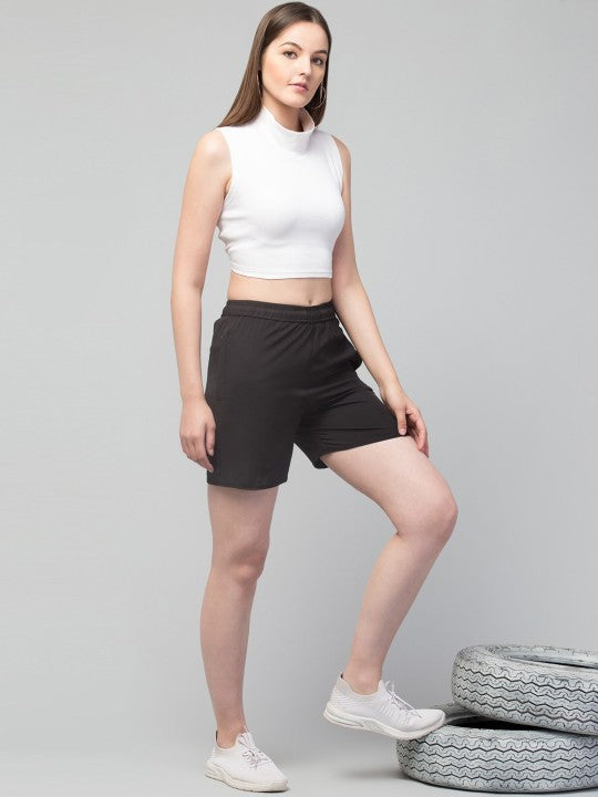 Women Solid Black E-Dry Technology Yoga Sports Shorts