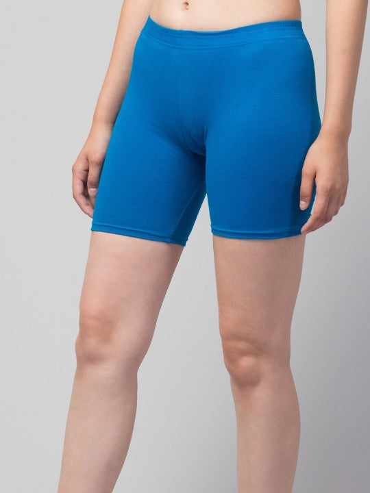 Women Solid Royal Blue Mid-Rise Short