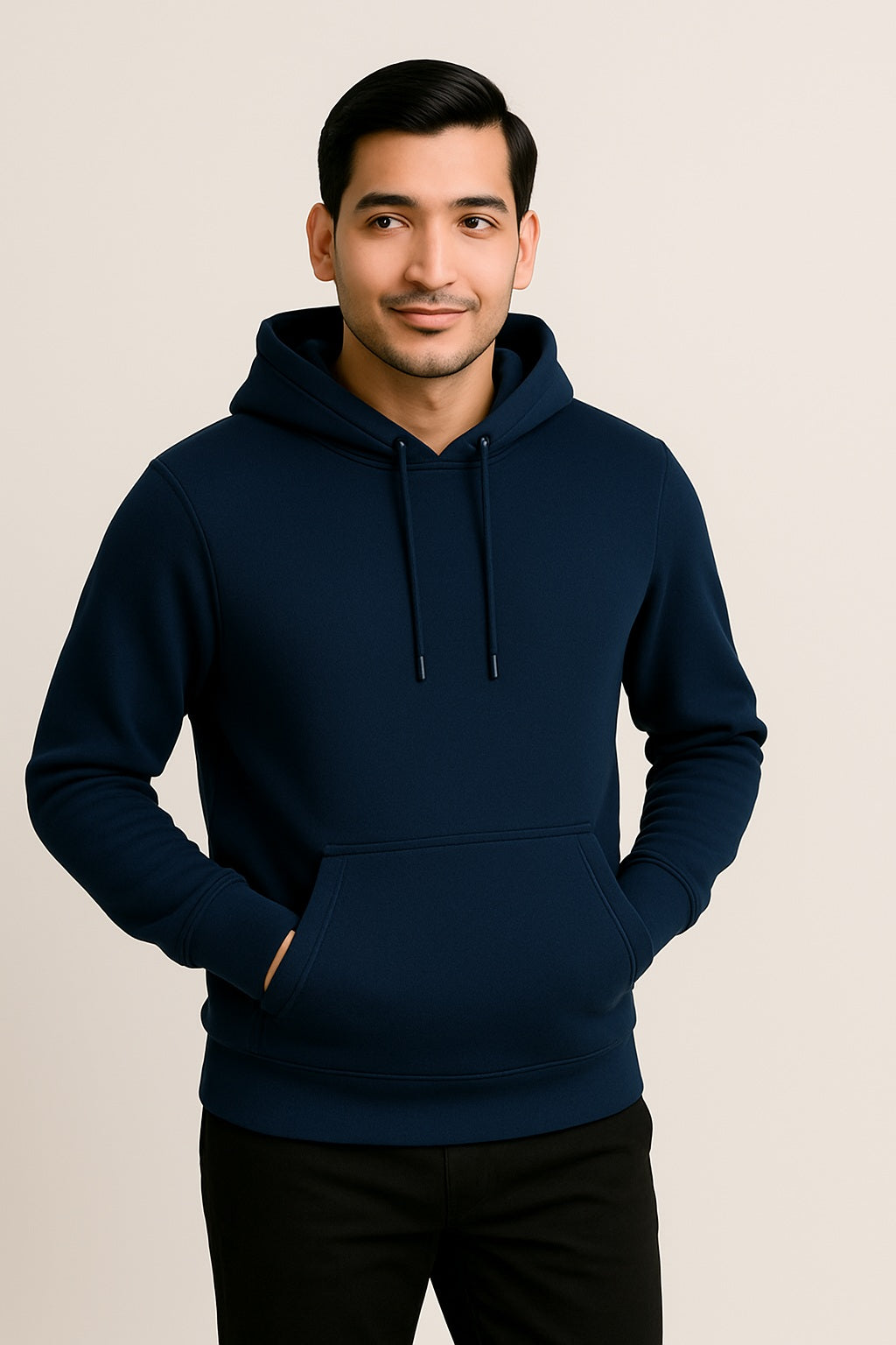 Men Hooded Long Sleeves Navy Sweatshirt