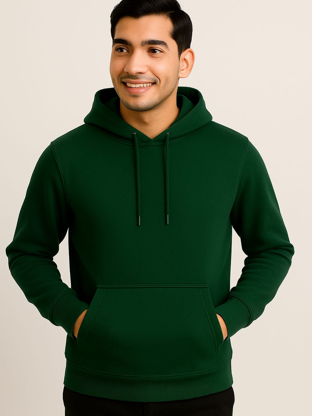 Men Hooded Long Sleeves Olive Sweatshirt