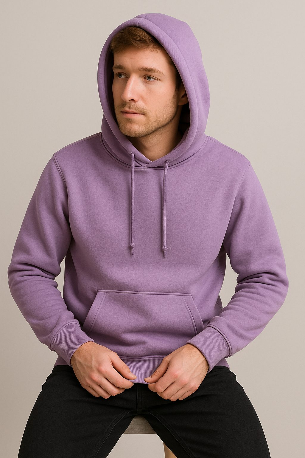 Men Hooded Long Sleeves Purple Sweatshirt