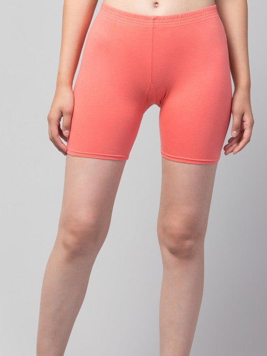 Women Solid Peach Mid-Rise Short