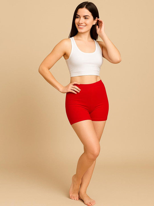 Women Combed Cotton Mid-Rise Red  Boy Shorts Briefs