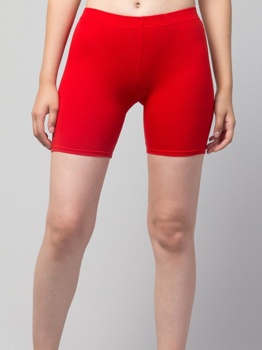 Women Solid Red   Mid-Rise Gym Short