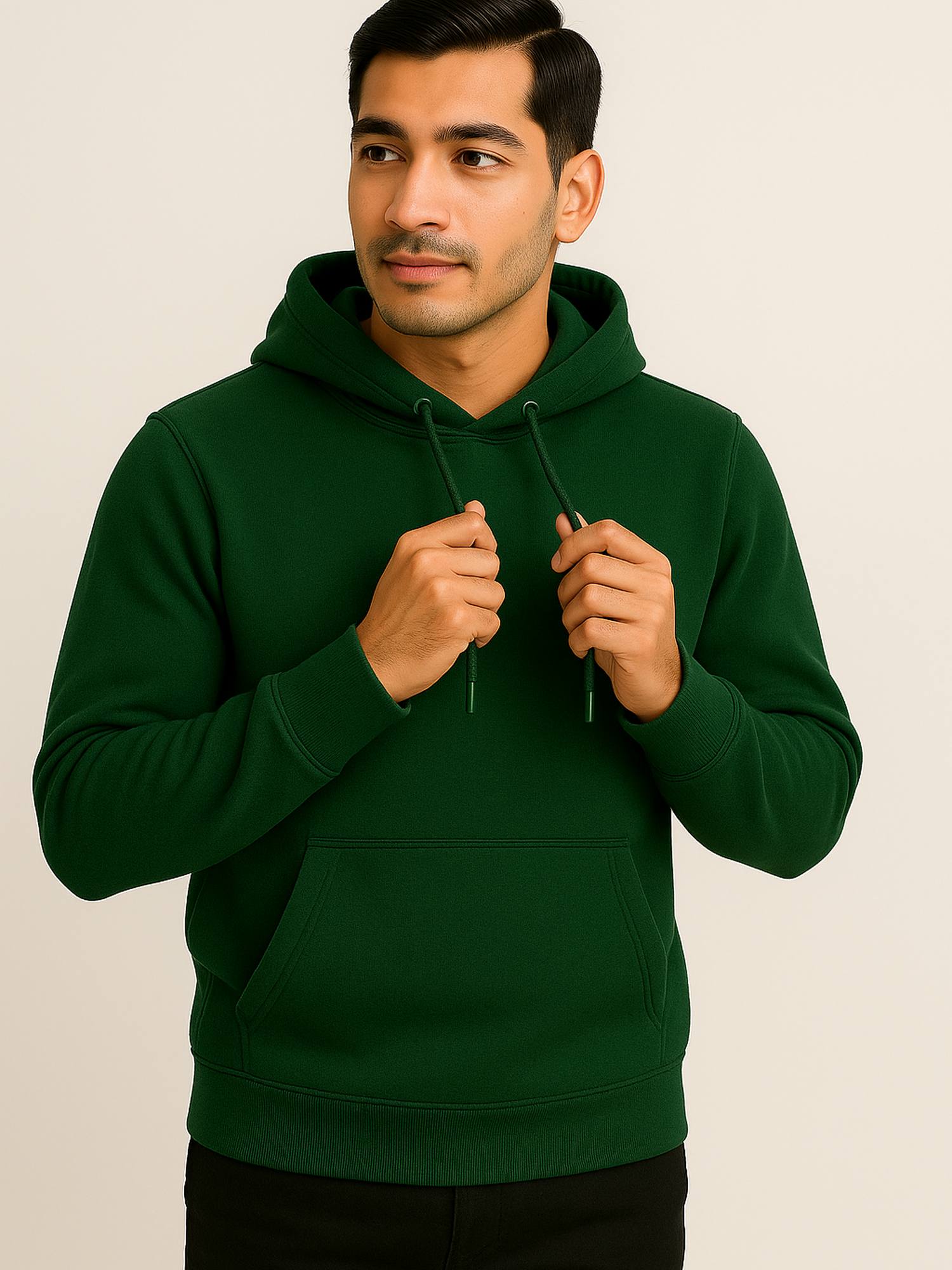 Men Hooded Long Sleeves Olive Sweatshirt