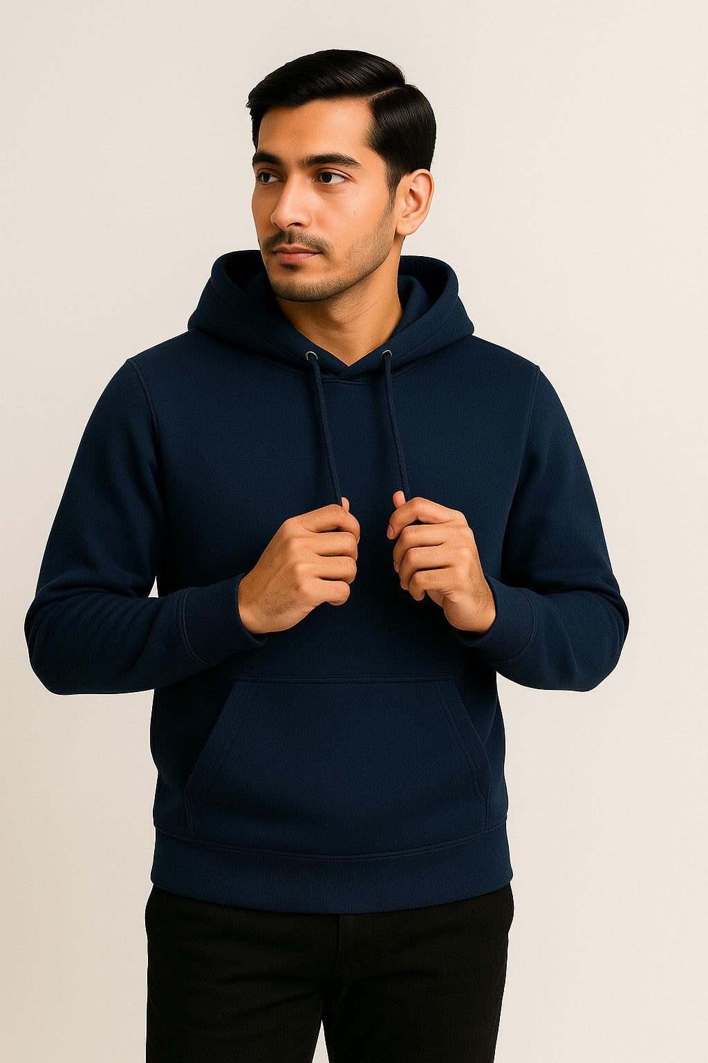 Men Hooded Long Sleeves Navy Sweatshirt