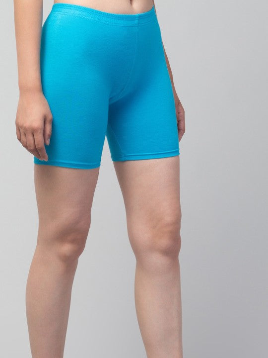Women Solid Sky Blue Mid-Rise Short