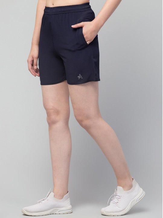 Women Solid Navy Blue E-Dry Technology Yoga Sports Shorts