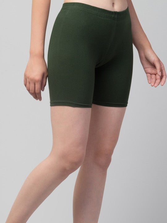 Women Solid Olive Mid-Rise Short