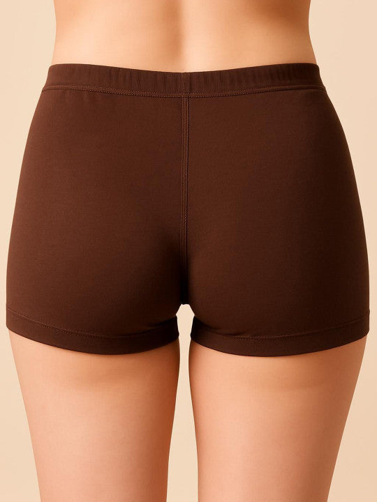 Women Combed Cotton Mid-Rise Brown  Boy Shorts Briefs