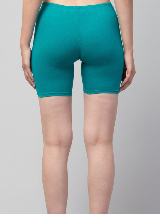Women Solid Rama Green Mid-Rise Gym Short