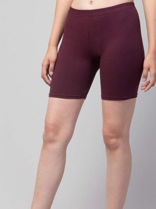 Women Solid Dark Maroon  Mid-Rise Gym Short