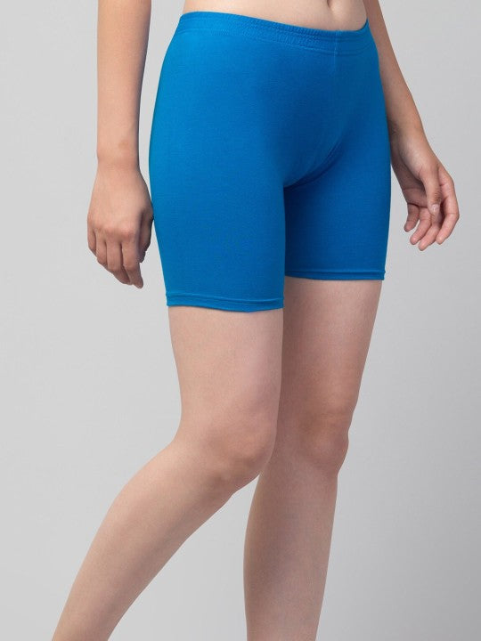 Women Solid Royal Blue Mid-Rise Short