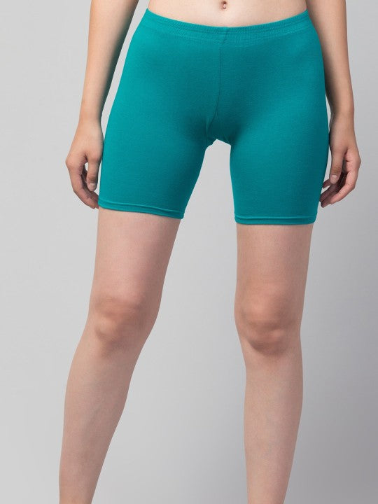 Women Solid Rama Green Mid-Rise Gym Short