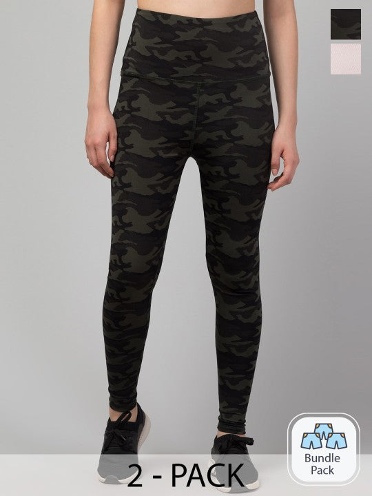 Women Pack Of 2 Printed Ankle Length Dry Fit Gym Tights