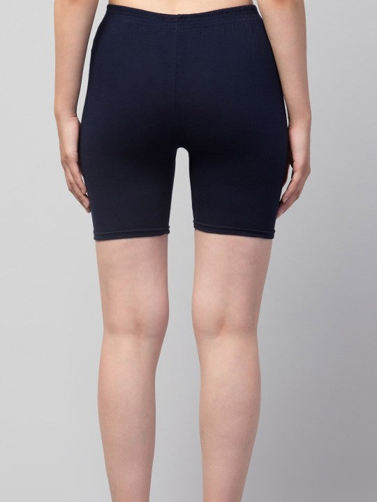 Women Solid Navy Blue Mid-Rise Gym Short