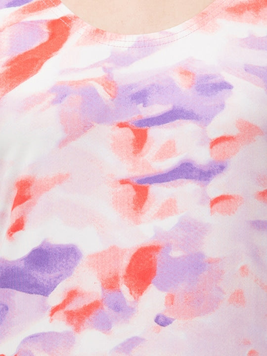 Abstract Printed Scoop Neck Swimdress With Attached Shorts