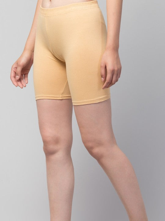 Women Solid Beige  Mid-Rise Short