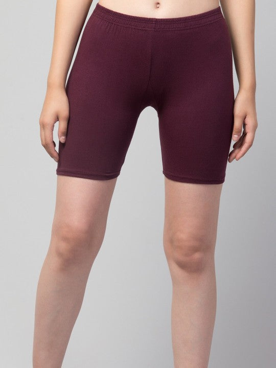 Women Solid Dark Maroon  Mid-Rise Gym Short