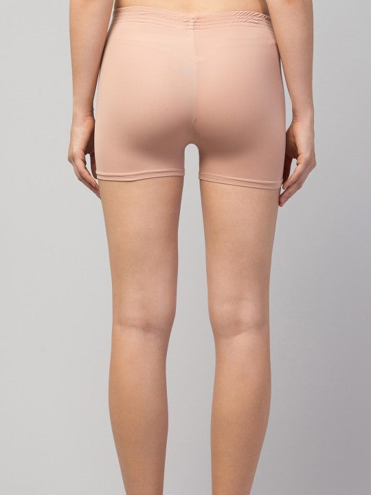 Women Solid Beige Mid-Rise Gym Shorts