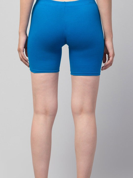 Women Solid Royal Blue Mid-Rise Short