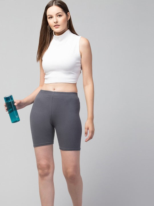 Women Solid Grey  Mid-Rise Gym Short