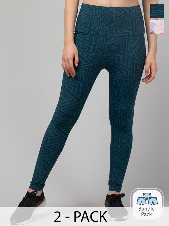 Women Pack of 2 Printed Dry Fit Ankle Length Gym Tights