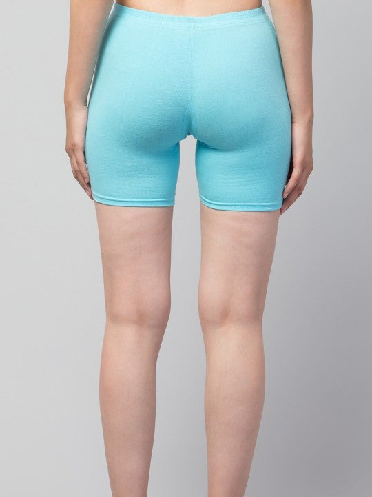 Women Solid Turquoise Blue Mid-Rise Short