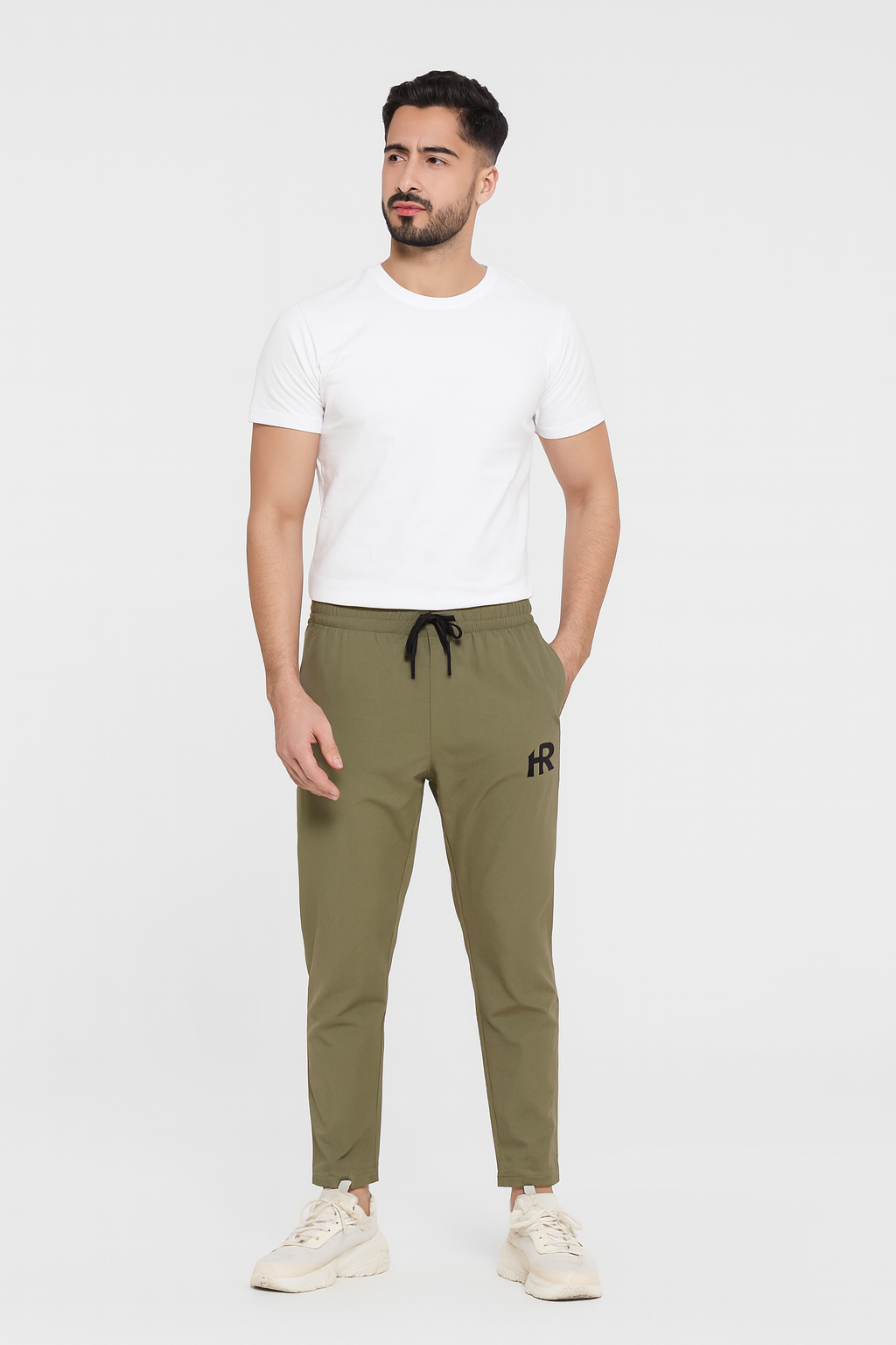 Men Mid Rise Olive Track Pants