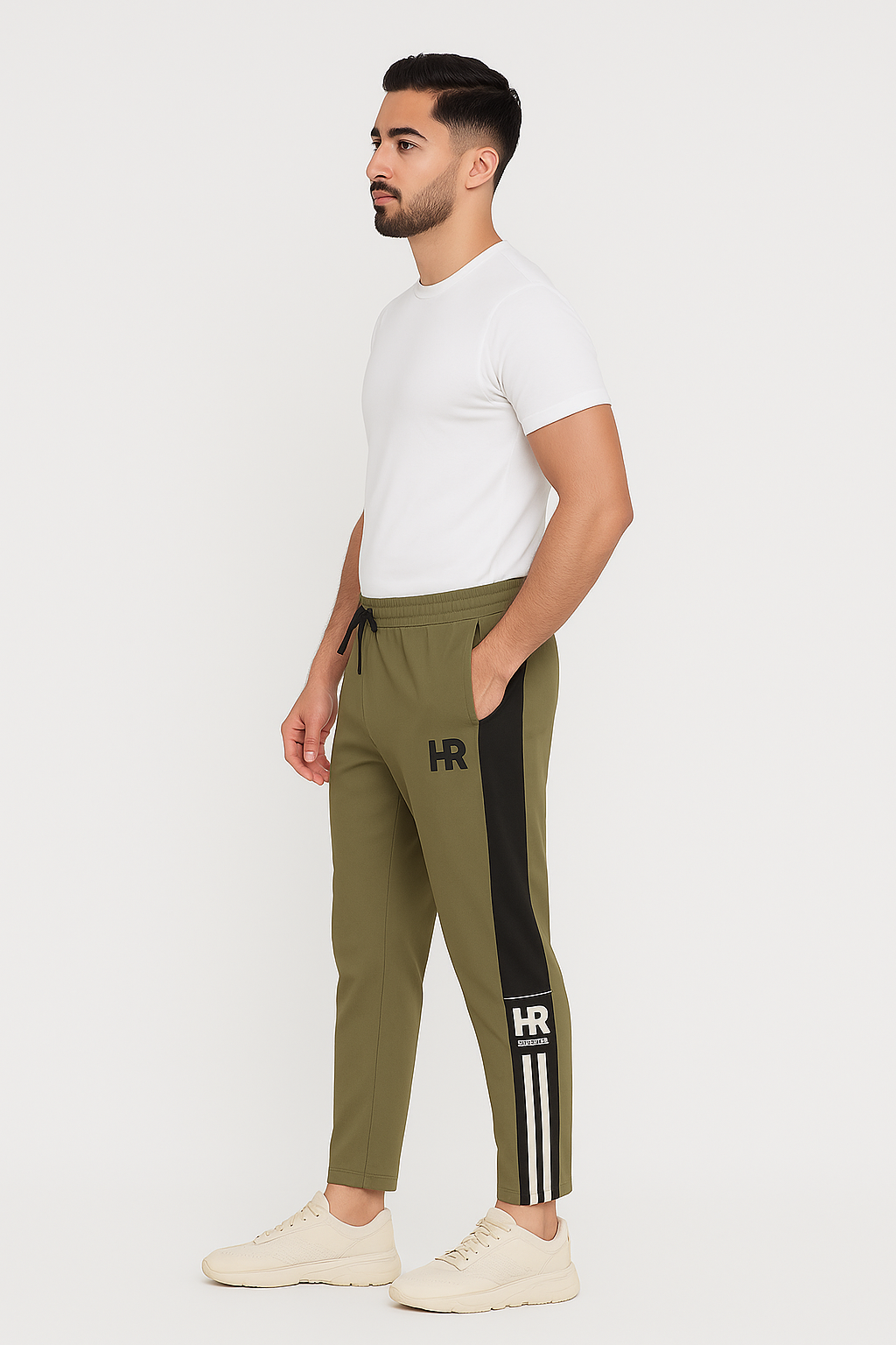 Men Mid Rise Olive Track Pants