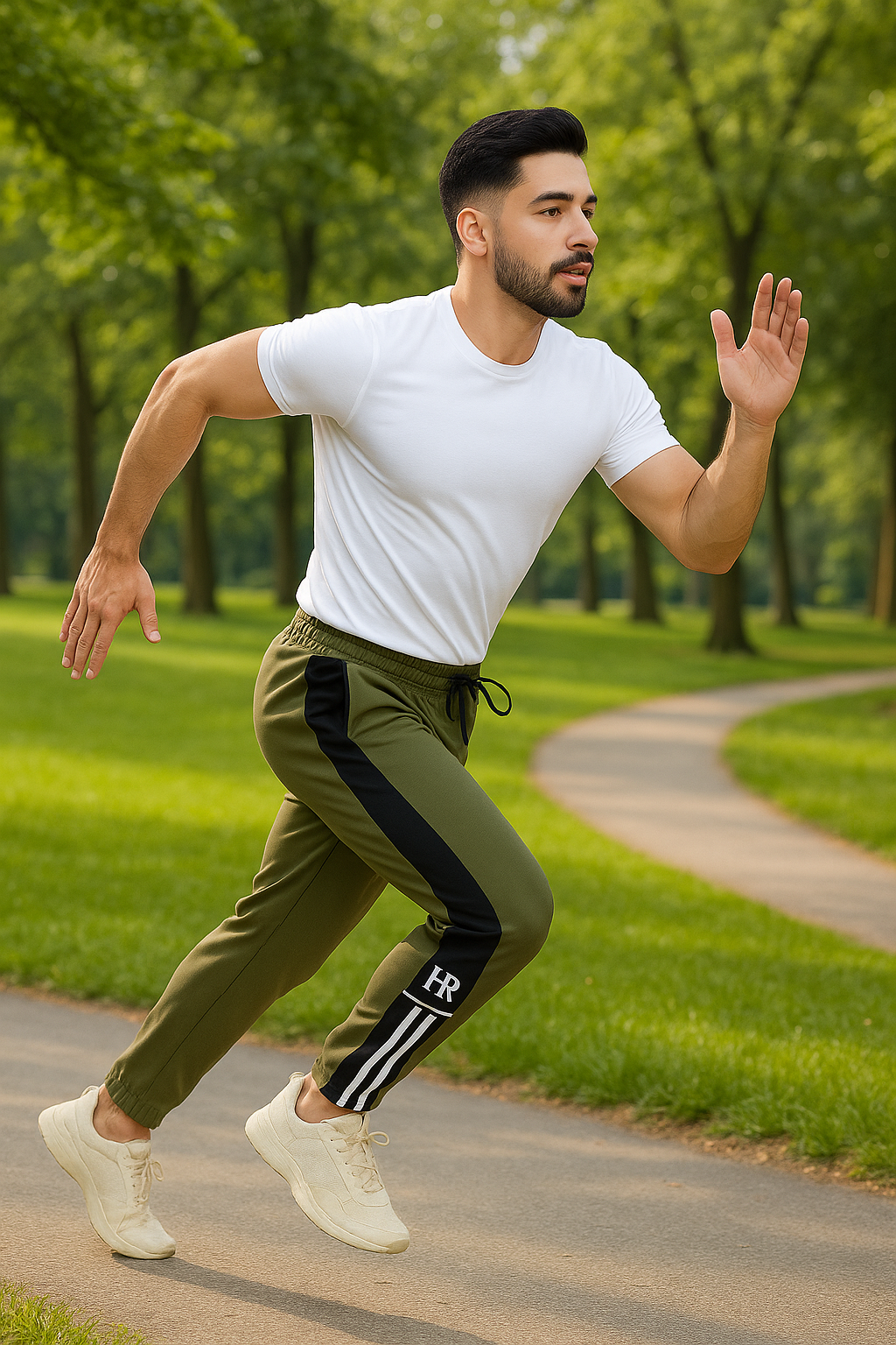 Men Mid Rise Olive Track Pants