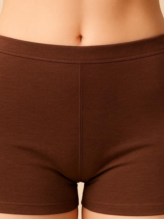 Women Combed Cotton Mid-Rise Brown  Boy Shorts Briefs
