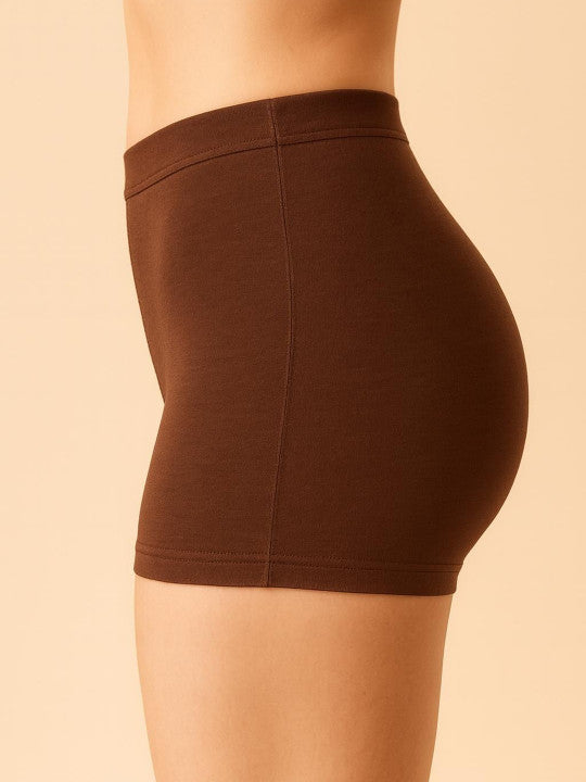 Women Combed Cotton Mid-Rise Brown  Boy Shorts Briefs