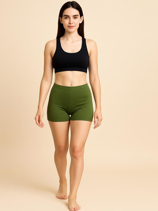 Women Combed Cotton Mid-Rise Dark Green  Boy Shorts Briefs