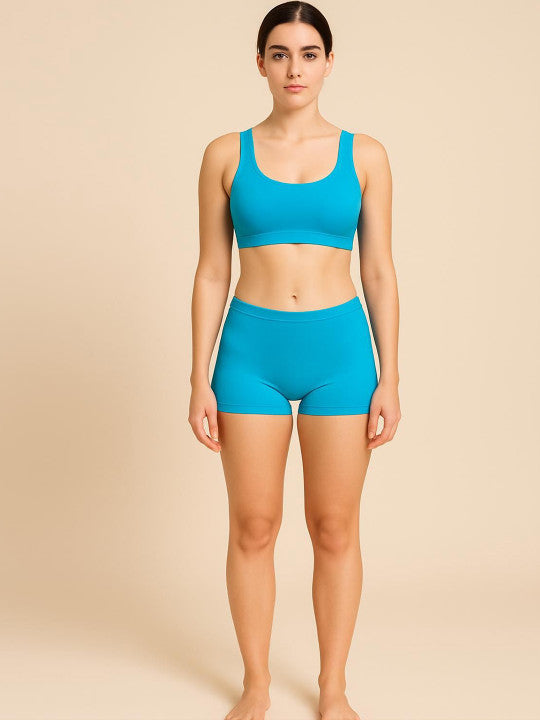 Women Combed Cotton Mid-Rise Sky Blue  Boy Shorts Briefs