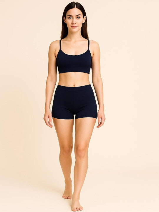 Women Combed Cotton Mid-Rise Navy  Boy Shorts Briefs