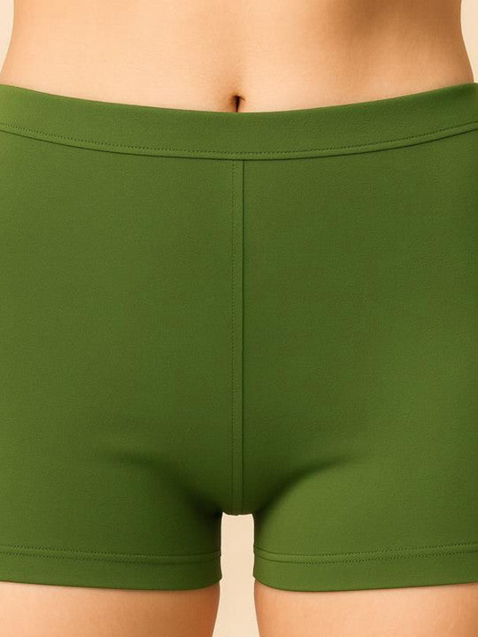Women Combed Cotton Mid-Rise Dark Green  Boy Shorts Briefs