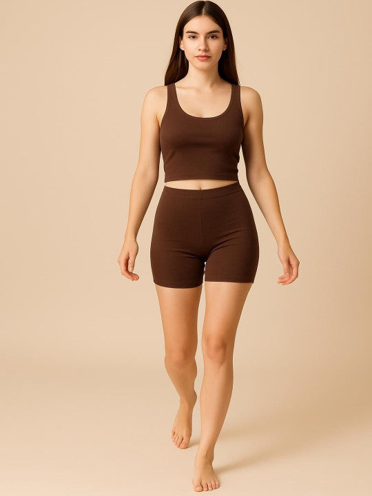 Women Combed Cotton Mid-Rise Brown  Boy Shorts Briefs