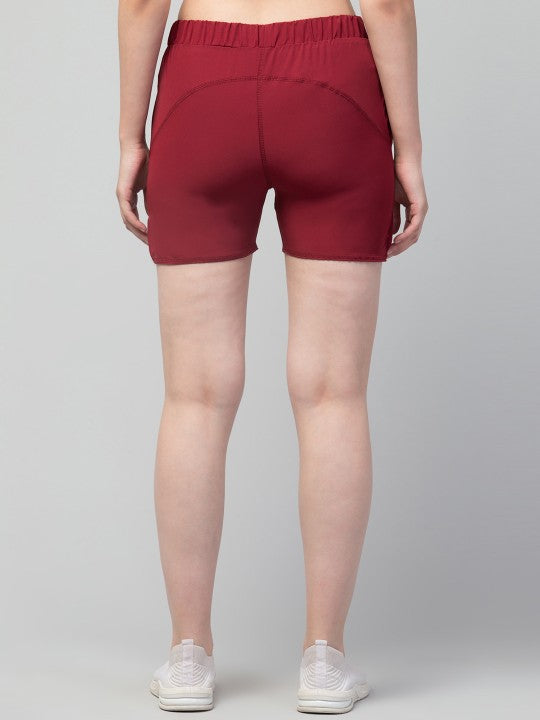 Women Solid Maroon E-Dry Technology Yoga Sports Shorts